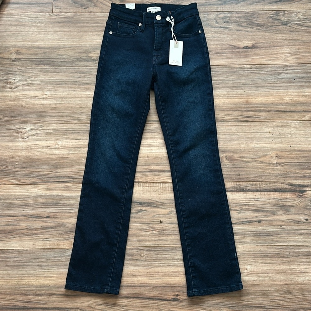 Good American Good Legs Straight Dark Denim Jeans - Picture 6 of 11